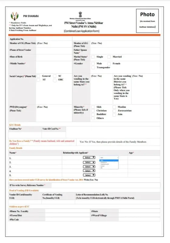 PM SVANidhi application form